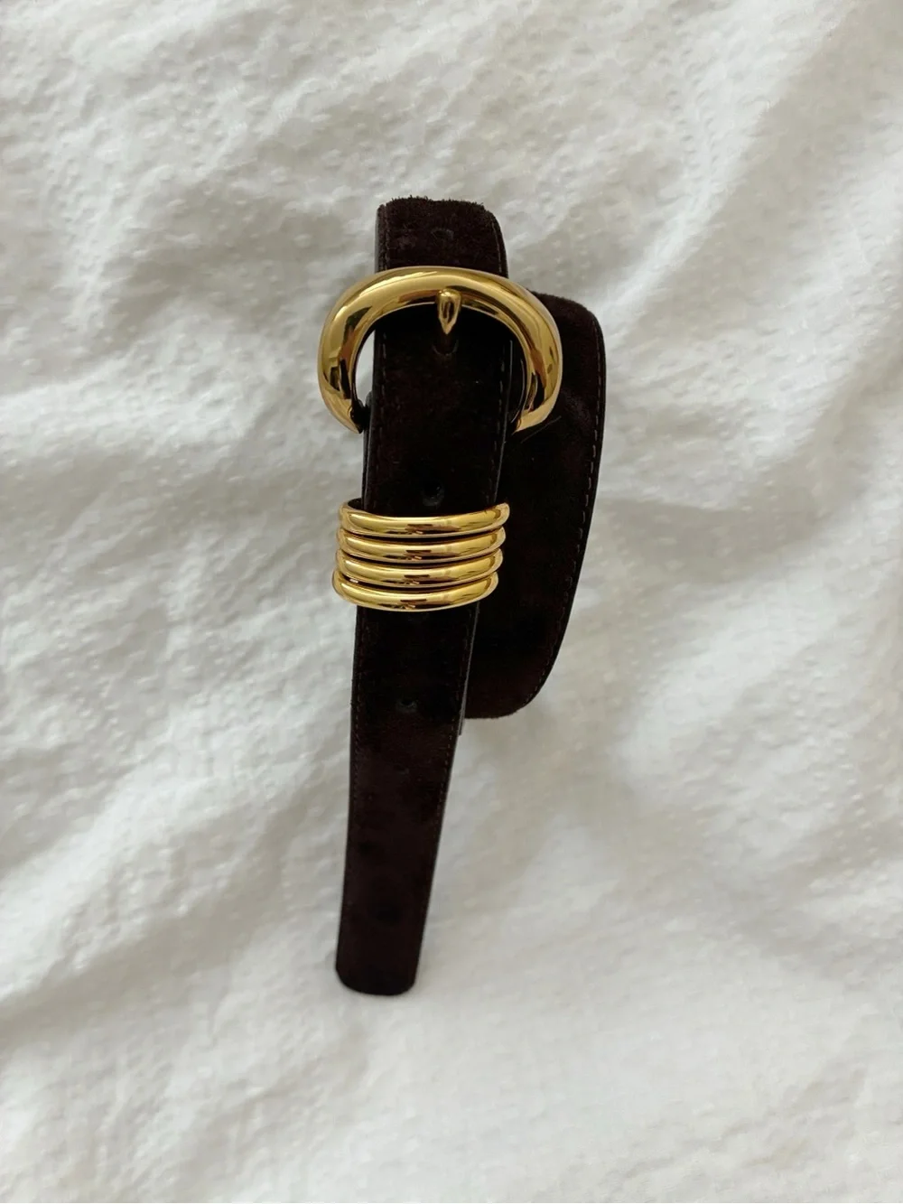 Madewell Inez brown suede gold buckle belt